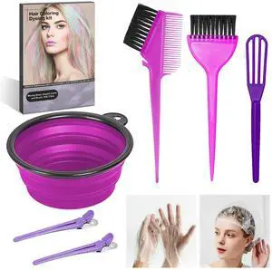 8 Pcs Hair Coloring Kit - Professional Hair Dye Tools for Home Salon Use with Bowl, Brush, Comb, Clips, Gloves & Shower Cap - Reusable Supplies (8, Purple) 8 Pcs Hair Coloring Kit - Professional Hair Dye Tools for Home Salon Use with Bowl, Brush, Comb, Clips, Gloves & Shower Cap - Reusable Supplies (8, Purple)