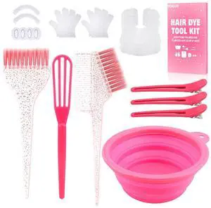 19PCS Hair Bleach Dye Kit with Hair Dye Brush and Bowl Whisk Hair Clips Protective Gear Set, Ideal for Hair Bleaching Coloring Highlighting, Essential Salon Supplies for Home Use (Pink) 19PCS Hair Bleach Dye Kit with Hair Dye Brush and Bowl Whisk Hair Clips Protective Gear Set, Ideal for Hair Bleaching Coloring Highlighting, Essential Salon Supplies for Home Use (Pink)