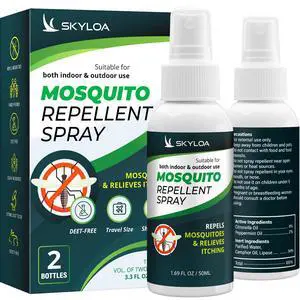 Mosquito Repellent Spray: Travel Size Mosquito Repellent Spray for Body - DEET-Free - Plant-Based Mosquito Spray Outdoor Indoor Use for Camping Travel Backyard - Against Mosquitoes - 2 Count Mosquito Repellent Spray: Travel Size Mosquito Repellent Spray for Body - DEET-Free - Plant-Based Mosquito Spray Outdoor Indoor Use for Camping Travel Backyard - Against Mosquitoes - 2 Count