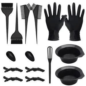 Hair Dye Brush and Bowl Set, 15 PCS Professional Salon Hair Coloring Kit, DIY At-Home Dye Accessories with Tinting Bowl, Brush, Ear Covers, Gloves, Tint Comb, Agitator, Hairclips Hair Dye Brush and Bowl Set, 15 PCS Professional Salon Hair Coloring Kit, DIY At-Home Dye Accessories with Tinting Bowl, Brush, Ear Covers, Gloves, Tint Comb, Agitator, Hairclips