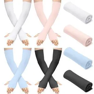 4 Pack Sun Protection UV Gloves Fingerless Elbow Length Gloves for Driving Oversleeve Women Men(Black, White, Pink, Blue) 4 Pack Sun Protection UV Gloves Fingerless Elbow Length Gloves for Driving Oversleeve Women Men(Black, White, Pink, Blue)