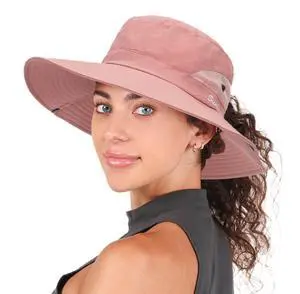 Womens Summer Sun Hat Beach Hat Wide Brim Outdoor UV Protection Hat Packable Mesh Bucket Hat with Ponytail Hole Womens Summer Sun Hat Beach Hat Wide Brim Outdoor UV Protection Hat Packable Mesh Bucket Hat with Ponytail Hole