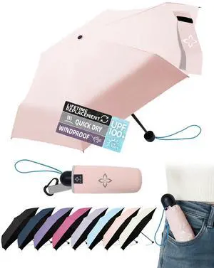 Mini Travel Umbrella for Rain - 43" Large Coverage Small Compact Umbrella, Reinforced Strong Frame, Lightweight Portable Parasol with UPF 100+ UV Protection, Gifts for Adults, Seniors & Students Mini Travel Umbrella for Rain - 43" Large Coverage Small Compact Umbrella, Reinforced Strong Frame, Lightweight Portable Parasol with UPF 100+ UV Protection, Gifts for Adults, Seniors & Students