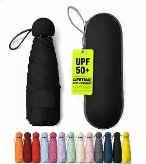 Mini Umbrella for Purse with Case, Sturdy Travel Essentials, UV Sun Protection Lightweight Compact Manual Open Close, Tiny Pocket Fits Purse Backpack, Women Kids Men.(Black) Mini Umbrella for Purse with Case, Sturdy Travel Essentials, UV Sun Protection Lightweight Compact Manual Open Close, Tiny Pocket Fits Purse Backpack, Women Kids Men.(Black)