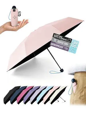 Mini Umbrella for Travel Compact - UPF 100+ UV Sun Umbrella for Purse Backpack,Super mini Sturdy Pocket Folding Umbrella with Absorbent Sleeve, Heavy Duty Parasol Mini Umbrella for Travel Compact - UPF 100+ UV Sun Umbrella for Purse Backpack,Super mini Sturdy Pocket Folding Umbrella with Absorbent Sleeve, Heavy Duty Parasol