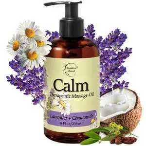 Calm Massage Oil for Massage Therapy with Lavender & Chamomile Essential Oils to Relax Sore Muscles | All Natural with Coconut, Grapeseed & Jojoba for Smooth Skin Calm Massage Oil for Massage Therapy with Lavender & Chamomile Essential Oils to Relax Sore Muscles | All Natural with Coconut, Grapeseed & Jojoba for Smooth Skin