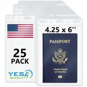 Vertical Passport & ID Badge Holder - 4x6 Inch, 25 Pack - Clear Name Badge Holders for Travel, Work & Events - Zipperless Card Protector for Vaccination Cards, Tickets & Credentials Vertical Passport & ID Badge Holder - 4x6 Inch, 25 Pack - Clear Name Badge Holders for Travel, Work & Events - Zipperless Card Protector for Vaccination Cards, Tickets & Credentials