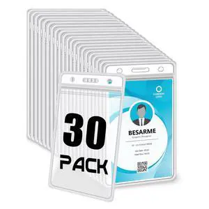 30 Pack Vertical ID Badge Holders Clear Plastic Waterproof Card Holder Resealable for Office Worker Teacher 30 Pack Vertical ID Badge Holders Clear Plastic Waterproof Card Holder Resealable for Office Worker Teacher