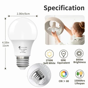 A19 LED Light Bulbs, 60 Watt Equivalent,Soft White 2700K,12-Packs E26 Base, Efficient 9W, 800 Lumens, Non-Dimmable, Warm White LED Bulbs, 15000 Hours, Ideal for Bedroom Living Room A19 LED Light Bulbs, 60 Watt Equivalent,Soft White 2700K,12-Packs E26 Base, Efficient 9W, 800 Lumens, Non-Dimmable, Warm White LED Bulbs, 15000 Hours, Ideal for Bedroom Living Room