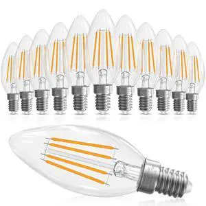 E12 Candelabra Bulb 40 watt Equivalent, E12 LED Bulb Dimmable Chandelier Light Bulbs, B10 Candle Light Bulbs 2700K Soft White, 90+CRI, 400LM, Clear Glass, 12 Pack E12 Candelabra Bulb 40 watt Equivalent, E12 LED Bulb Dimmable Chandelier Light Bulbs, B10 Candle Light Bulbs 2700K Soft White, 90+CRI, 400LM, Clear Glass, 12 Pack