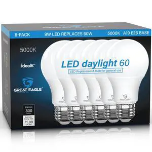 LED Light Bulbs 60 Watt Equivalent, Daylight 5000K, E26 A19 Light Bulb, 800 Lumens, Non-Dimmable, 120V Energy Saving Bulbs for Garage Basement Office Workshop Outdoor, 6 Pack LED Light Bulbs 60 Watt Equivalent, Daylight 5000K, E26 A19 Light Bulb, 800 Lumens, Non-Dimmable, 120V Energy Saving Bulbs for Garage Basement Office Workshop Outdoor, 6 Pack