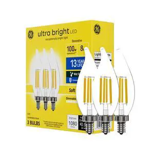 Ultra Bright LED Light Bulbs, 100W, Soft White Candle Lights, Clear Decorative CA12 Light Bulbs, Candelabara Base (3 Pack) Ultra Bright LED Light Bulbs, 100W, Soft White Candle Lights, Clear Decorative CA12 Light Bulbs, Candelabara Base (3 Pack)
