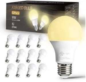 12 Pack A19 LED Bulbs,9W Equivalent 60 Watts,E26 Base,Soft White 2700K, 800 LM, Non-Dimmable, Efficient Energy Saving Lights for Living Room,Office,80+ CRI,120V, UL Listed 12 Pack A19 LED Bulbs,9W Equivalent 60 Watts,E26 Base,Soft White 2700K, 800 LM, Non-Dimmable, Efficient Energy Saving Lights for Living Room,Office,80+ CRI,120V, UL Listed