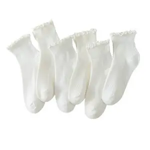 Ruffle Socks Women, 6 Pairs of White Breathable Cool Ankle Socks Ruffle Socks Women, 6 Pairs of White Breathable Cool Ankle Socks