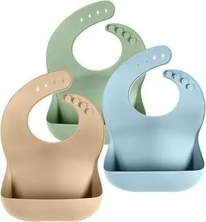 Set of 3 Silicone Bibs for Babies & Toddlers,Soft Adjustable Bibs with Pocket Food Catcher for Baby Girl,Boy(Set 1) Set of 3 Silicone Bibs for Babies & Toddlers,Soft Adjustable Bibs with Pocket Food Catcher for Baby Girl,Boy(Set 1)