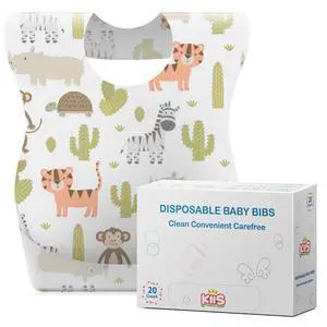 Disposable Baby Bibs with Large Crumb-Catching Pocket - Hygienic, Soft and Leakproof Eating, Travel Must Haves, 20 Count (Animal) Disposable Baby Bibs with Large Crumb-Catching Pocket - Hygienic, Soft and Leakproof Eating, Travel Must Haves, 20 Count (Animal)