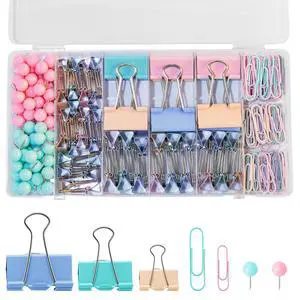 260 Pcs Binder Clips Assorted Sizes & Paper Clips Set with Push Pins | Cute All-in-One Office Supply Kit for School, Home & Desk Organization 260 Pcs Binder Clips Assorted Sizes & Paper Clips Set with Push Pins | Cute All-in-One Office Supply Kit for School, Home & Desk Organization