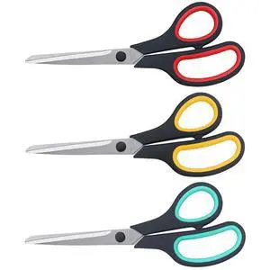 Scissors 8.5 Inch All Purpose Scissors for Office Home School, Soft Comfort-Grip Right/Left Hand, Black, Set of 3 Scissors 8.5 Inch All Purpose Scissors for Office Home School, Soft Comfort-Grip Right/Left Hand, Black, Set of 3