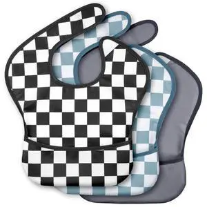 3-Pack Waterproof Baby Bibs for Eating - Mess Proof Lightweight Toddler Feeding Bibs with Large Food Catcher, Food-Grade Baby Eating Essentials, Easy to Put On & Clean(Black Cherkerd) 3-Pack Waterproof Baby Bibs for Eating - Mess Proof Lightweight Toddler Feeding Bibs with Large Food Catcher, Food-Grade Baby Eating Essentials, Easy to Put On & Clean(Black Cherkerd)