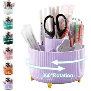 Pencil Holder For Desk,5 Slots 360°Degree Rotating Desk Organizers And Accessories,Desktop Storage Stationery Supplies Organizer, Cute Pencil Cup Pot For Office, School, Home (I-Purple) Pencil Holder For Desk,5 Slots 360°Degree Rotating Desk Organizers And Accessories,Desktop Storage Stationery Supplies Organizer, Cute Pencil Cup Pot For Office, School, Home (I-Purple)