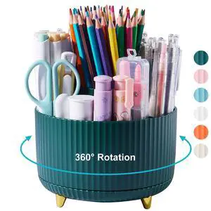 360 Degree Rotatable Pen Holder, 5 Slots Office Desk Organizer, Pencil Holder for Desk Multi-Functional Pencil Cup Desktop Stationary Organizer Storage for Office School Home Dark Green 360 Degree Rotatable Pen Holder, 5 Slots Office Desk Organizer, Pencil Holder for Desk Multi-Functional Pencil Cup Desktop Stationary Organizer Storage for Office School Home Dark Green