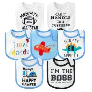 7Pcs Cotton Waterproof Baby Bibs Adjustable Hook Loop Closure Infant Bib Unisex Blue Newborn Infant Food Bibs Keepsake Baby Gift for Drooling Feeding Eating Teething, 6-12 Months 7Pcs Cotton Waterproof Baby Bibs Adjustable Hook Loop Closure Infant Bib Unisex Blue Newborn Infant Food Bibs Keepsake Baby Gift for Drooling Feeding Eating Teething, 6-12 Months