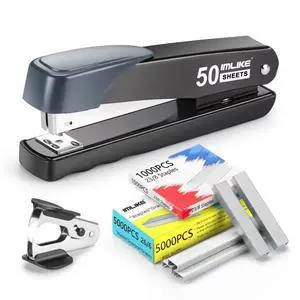 Heavy Duty Stapler, 50 Sheet Full Strip Stapler, Anti-Jam Non-Slip with 5000pcs 26/6 Staples and 1000pcs 23/8 Staples, Staple Remover, for Home, Office, and Classroom, Black Heavy Duty Stapler, 50 Sheet Full Strip Stapler, Anti-Jam Non-Slip with 5000pcs 26/6 Staples and 1000pcs 23/8 Staples, Staple Remover, for Home, Office, and Classroom, Black