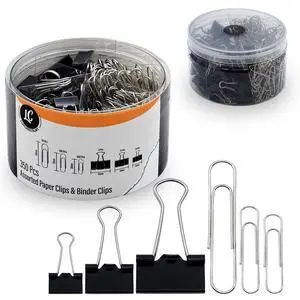 350 Pack Paper Clips and Binder Clips Set - Binders & Paperclips Assorted Sizes in Container with Compartments, Silver Paper Clips & Black Binder clips for Home, School, Office Supplies 350 Pack Paper Clips and Binder Clips Set - Binders & Paperclips Assorted Sizes in Container with Compartments, Silver Paper Clips & Black Binder clips for Home, School, Office Supplies