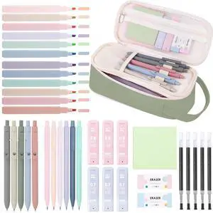 Aesthetic School Supplies Kit, 38 PCS Stationery Set with Large Pencil Case, Pens, Mechanical Pencil Set, Highlighters, Sticky Notes & Refills for Students, College & Back to School Aesthetic School Supplies Kit, 38 PCS Stationery Set with Large Pencil Case, Pens, Mechanical Pencil Set, Highlighters, Sticky Notes & Refills for Students, College & Back to School
