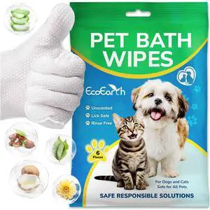 Premium Pet Wipes for Dogs & Cats - 6 Pcs - Disposable Washing Gloves for Bath & Grooming - Clean & Dry Paws, Fur, Face, Ears, Butt & Body - Hypoallergenic, Lick-Safe & Waterless Cleaning Gloves Premium Pet Wipes for Dogs & Cats - 6 Pcs - Disposable Washing Gloves for Bath & Grooming - Clean & Dry Paws, Fur, Face, Ears, Butt & Body - Hypoallergenic, Lick-Safe & Waterless Cleaning Gloves