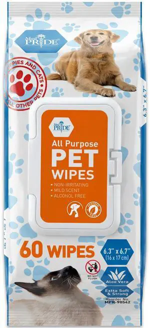 Hypoallergenic Animal Wipes for Cats Bathing and Cleaning Fur, Extra Soft, Alcohol and Paraben Free, Aloe Vera Enriched (Pack of 60) Hypoallergenic Animal Wipes for Cats Bathing and Cleaning Fur, Extra Soft, Alcohol and Paraben Free, Aloe Vera Enriched (Pack of 60)