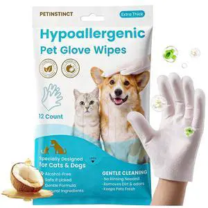 Extra Thick Pet Glove Wipes for Dogs Cats, Double Moisture No-Rinse Deodorizing Grooming Gloves for Paws, Body, Ears & Eyes, Hypoallergenic Dog Cleaning Wipes, Coconut Scent, 12 Count Extra Thick Pet Glove Wipes for Dogs Cats, Double Moisture No-Rinse Deodorizing Grooming Gloves for Paws, Body, Ears & Eyes, Hypoallergenic Dog Cleaning Wipes, Coconut Scent, 12 Count