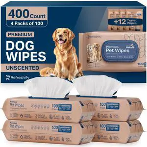 Dog Wipes for Paws and Butt - Plant Based Unscented (Pack of 400) - Pet Wipes for Dogs and Cats - Deodorizing Non Toxic Dog Wipes, +12 Additional Travel Wipes Dog Wipes for Paws and Butt - Plant Based Unscented (Pack of 400) - Pet Wipes for Dogs and Cats - Deodorizing Non Toxic Dog Wipes, +12 Additional Travel Wipes