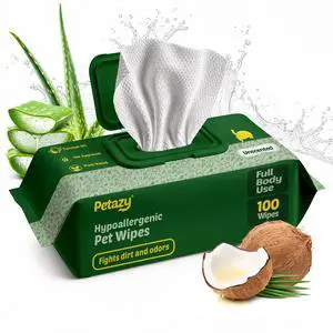 Pet Wipes for Dogs and Cats 100 Count (8x8in) Hypoallergenic, Deodorizing Dog Wipes for Paws, Ears and Butt | XL with Aloe & Coconut Oil, Unscented | Travel Size, Single On-the-Go Pack Pet Wipes for Dogs and Cats 100 Count (8x8in) Hypoallergenic, Deodorizing Dog Wipes for Paws, Ears and Butt | XL with Aloe & Coconut Oil, Unscented | Travel Size, Single On-the-Go Pack