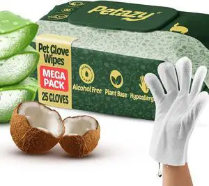 Pet Glove Wipes for Dogs & Cats Hypoallergenic Thick Cleaning Gloves with Aloe & Coconut Oil for Paws, Face, Ears & Butt, Instant No Rinse Grooming Wipes to Deodorize and Hydrate, 25 Pack Pet Glove Wipes for Dogs & Cats Hypoallergenic Thick Cleaning Gloves with Aloe & Coconut Oil for Paws, Face, Ears & Butt, Instant No Rinse Grooming Wipes to Deodorize and Hydrate, 25 Pack