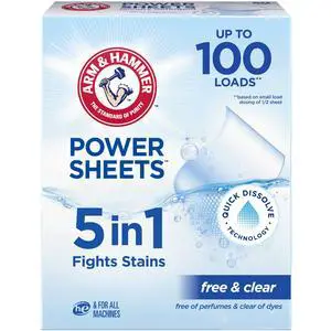 5in1 Power Sheets Laundry Detergent, Free & Clear, 50 Count, up to 100 Small Loads 5in1 Power Sheets Laundry Detergent, Free & Clear, 50 Count, up to 100 Small Loads