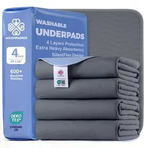 Incontinence Bed Pads Washable Waterproof, Ultra-Absorbent Reusable Underpads for Diaper Changing, Nursing, Bedridden, Adults, Seniors, Kids and Dogs (Dark Gray, 24"x24"(Pack of 4)) Incontinence Bed Pads Washable Waterproof, Ultra-Absorbent Reusable Underpads for Diaper Changing, Nursing, Bedridden, Adults, Seniors, Kids and Dogs (Dark Gray, 24"x24"(Pack of 4))