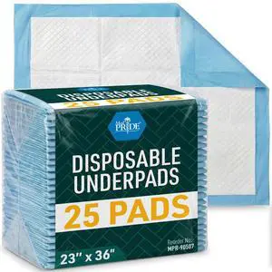 Disposable Underpads 23'' X 36'' (25-Count) Incontinence Pads, Chux, Bed Covers, Puppy Training | Thick, Super Absorbent Protection for Kids, Adults, Elderly | Liquid, Urine, Accidents Disposable Underpads 23'' X 36'' (25-Count) Incontinence Pads, Chux, Bed Covers, Puppy Training | Thick, Super Absorbent Protection for Kids, Adults, Elderly | Liquid, Urine, Accidents