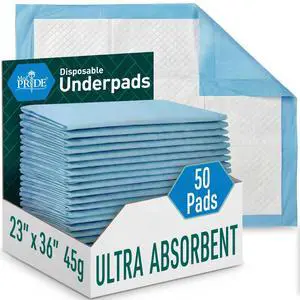 Disposable Chux Pads 23in X 36in, Super Absorbent Bed Pads for Incontinence, Underpads for Adults, Kids, Pets (50 Count (Pack of 1) Blue/White) Disposable Chux Pads 23in X 36in, Super Absorbent Bed Pads for Incontinence, Underpads for Adults, Kids, Pets (50 Count (Pack of 1) Blue/White)