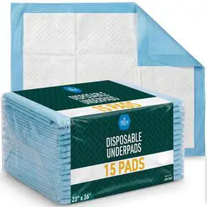 15 Disposable Underpads 23'' X 36'' Incontinence Pads, Chux, Bed Covers, Puppy Training | Thick, Super Absorbent Protection for Kids, Adults, Elderly 15 Disposable Underpads 23'' X 36'' Incontinence Pads, Chux, Bed Covers, Puppy Training | Thick, Super Absorbent Protection for Kids, Adults, Elderly