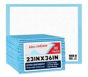 Disposable Underpads 23'' X 36'' (30-Count) Incontinence Pads, Chux, Bed Covers, Puppy Training | Thick, Super Absorbent Protection for Kids, Adults, Elderly | Liquid, Urine, Accidents Disposable Underpads 23'' X 36'' (30-Count) Incontinence Pads, Chux, Bed Covers, Puppy Training | Thick, Super Absorbent Protection for Kids, Adults, Elderly | Liquid, Urine, Accidents