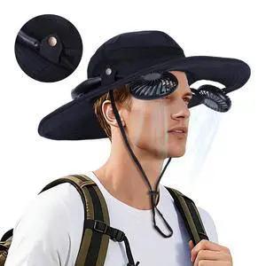 Wide Brim Hat with Fan, 2-in-1 Hat Fan with Detachable Neck Fan, Sombrero para El Sol Hombre Cooling Hats for Women Vacation Essentials for Beach, Camping, for Men Women(Black) Wide Brim Hat with Fan, 2-in-1 Hat Fan with Detachable Neck Fan, Sombrero para El Sol Hombre Cooling Hats for Women Vacation Essentials for Beach, Camping, for Men Women(Black)