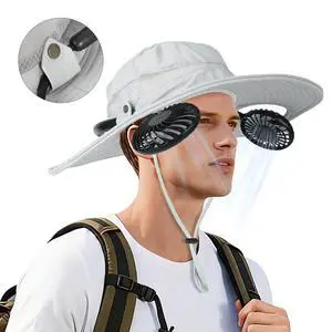 Wide Brim Hat with Fan, 2-in-1 Hat Fan with Detachable Neck Fan, Sombrero para El Sol Hombre Cooling Hats for Women Vacation Essentials for Beach, Camping, for Men (Light Grey) Wide Brim Hat with Fan, 2-in-1 Hat Fan with Detachable Neck Fan, Sombrero para El Sol Hombre Cooling Hats for Women Vacation Essentials for Beach, Camping, for Men (Light Grey)