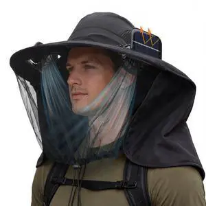Mosquito Net Hat with 2 Solar Fan Wide Brim Sun Hat with Neck Flap Breathable UPF 50+ for Camping Hiking Fishing(Black) Mosquito Net Hat with 2 Solar Fan Wide Brim Sun Hat with Neck Flap Breathable UPF 50+ for Camping Hiking Fishing(Black)