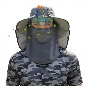 Solar Fan Hat Outdoor Fishing Hat with Neck Flap and Face Mask USB and Solar Powered for Men Women Sun Protection(Dark Gray) Solar Fan Hat Outdoor Fishing Hat with Neck Flap and Face Mask USB and Solar Powered for Men Women Sun Protection(Dark Gray)
