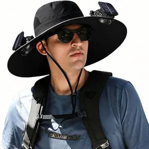 Solar Fan Hat with 2 Removable Fans, Wide Brim UPF 50+ Sun Hat for Men Women, USB Rechargeable Cooling Fishing Bucket Hat for Hiking, Beach, Gardening Black Solar Fan Hat with 2 Removable Fans, Wide Brim UPF 50+ Sun Hat for Men Women, USB Rechargeable Cooling Fishing Bucket Hat for Hiking, Beach, Gardening Black