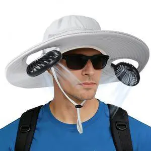 2 in 1 Fan Hat, Wide Brim Sun Hat with Fan, Detachable Rechargeable Neck Fans, Fishing Hats for Men Women Outdoor Beach Camping Travel Hiking Beach, Gifts for Father Husband, Light Grey 2 in 1 Fan Hat, Wide Brim Sun Hat with Fan, Detachable Rechargeable Neck Fans, Fishing Hats for Men Women Outdoor Beach Camping Travel Hiking Beach, Gifts for Father Husband, Light Grey