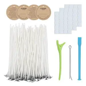 Candle Wick Kit - 60 Cotton Wicks with Tools for Making Thick, 6 inch Candles Candle Wick Kit - 60 Cotton Wicks with Tools for Making Thick, 6 inch Candles