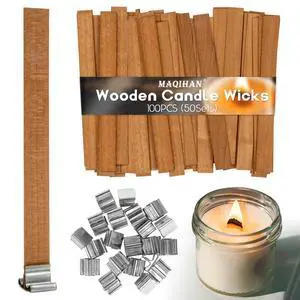 100 Wood Wicks for Candles Making - Smokeless Wooden Candle Wicks | Crackling Candle Wax Wood Wick, mechas para velas, Candle Making Wicks for Paraffin, Soy Wax Candlemaking Supplies(50 Sets) 100 Wood Wicks for Candles Making - Smokeless Wooden Candle Wicks | Crackling Candle Wax Wood Wick, mechas para velas, Candle Making Wicks for Paraffin, Soy Wax Candlemaking Supplies(50 Sets)