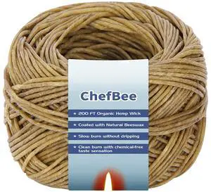 200FT Organic Hemp Wick with Natural Beeswax Coating | Standard 1.1mm Size, Natural Material, Slow and Steady Burn, No Dripping, Ideal for Lighters and Candle Making 200FT Organic Hemp Wick with Natural Beeswax Coating | Standard 1.1mm Size, Natural Material, Slow and Steady Burn, No Dripping, Ideal for Lighters and Candle Making
